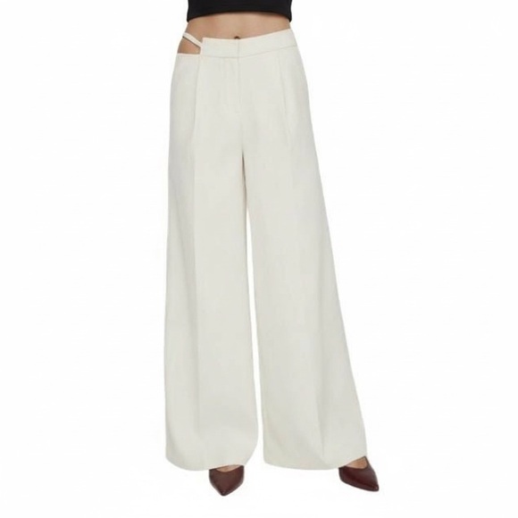 🍨Nasty Gal Heavy Wide-Leg Cut-Out Trousers in Vanilla, Size 8 - Picture 2 of 6